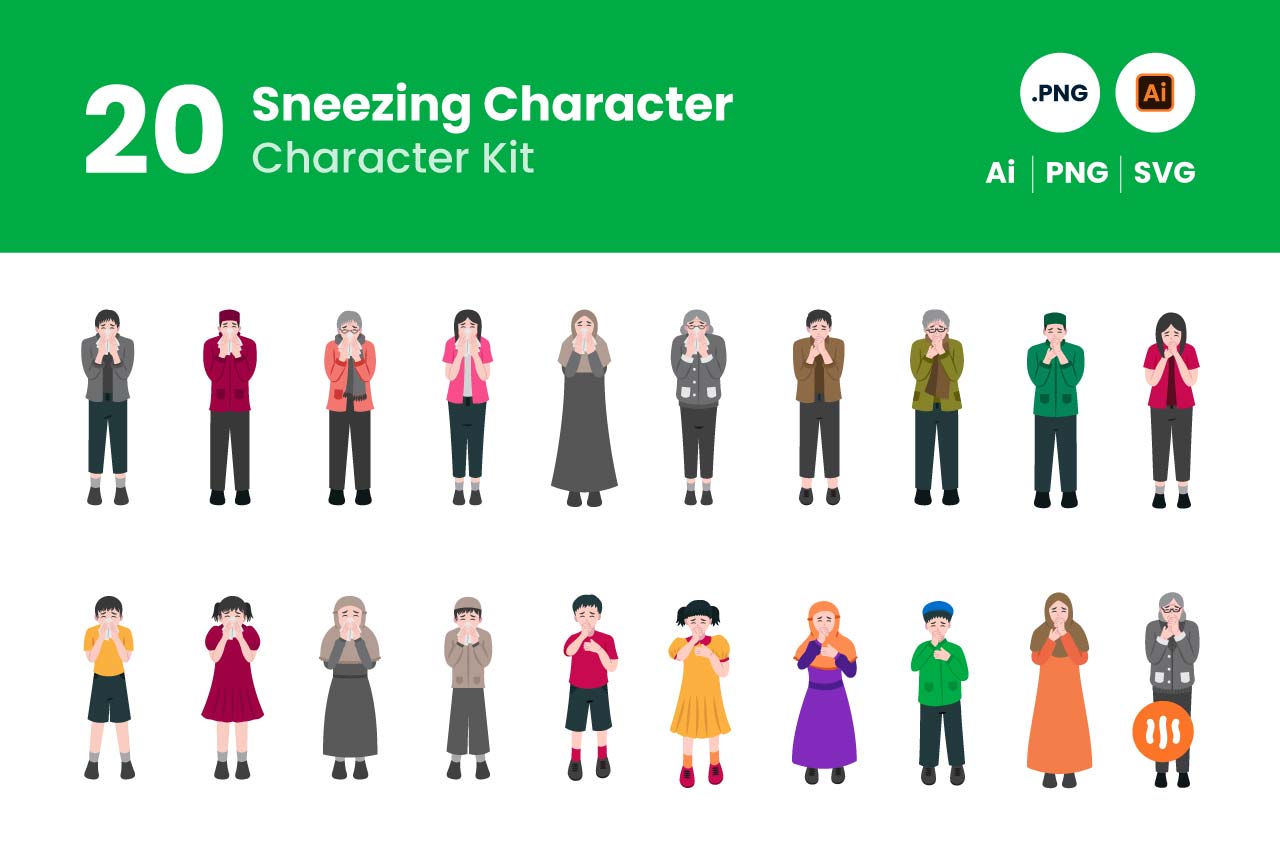 20 Sneezing Character - Git Aset